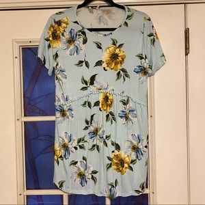 PinkBlush Light Blue Floral Crochet Short Sleeve Maternity Top